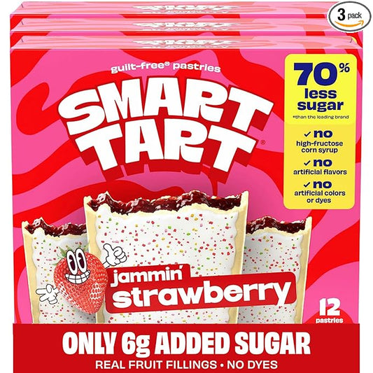 Smart Tart Toaster Pastries - No Artificial Colors or Flavors, 70% Less Sugar, Healthy Kids Snacks, Frosted Strawberry, 36 Count