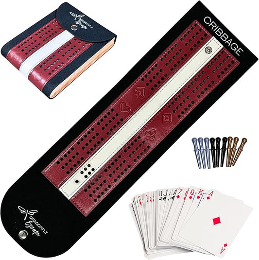 Folding Travel Cribbage Game | Lightweight Portable Cribbage Set (Wine & White)