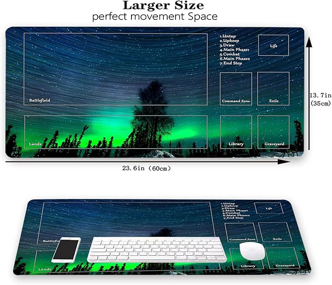 MTG Playmat, Game Play Mat for MTG TCG 24 x 14 inches Trading Card Inked Game Playmats with Storage Bag Smooth Rubber Surface Battle Game (Playmat 5)