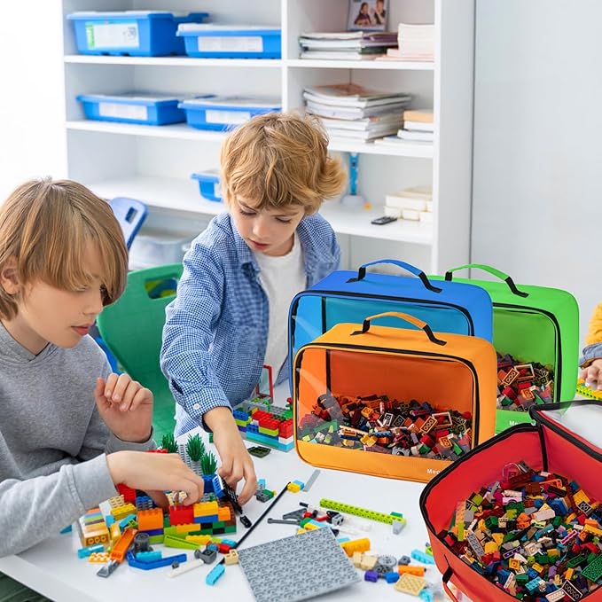 4 PCS Toys Storage Bag, Classic Bricks Building Set Storage Bag, Travel Case for Building Toys, Puzzles,X Large Size