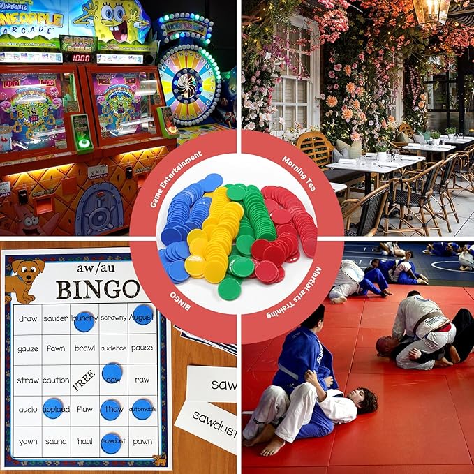 Set of 100 Opaque Plastic Learning Counters Mini Poker Chips Game Tokens with Storage Box (Mediumvioletred+Lawngreen+Deepsky Blue+Orange, 1.26 Inch)