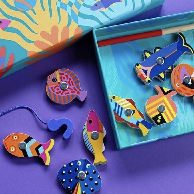 DJECO Fishing Graphic Magnetic Fishing Game - Catch Colorful Sea Creatures - Fun & Engaging for Family & Friends, Perfect for Gift - Wooden Toy for Children 2+ Years Girls & Boys
