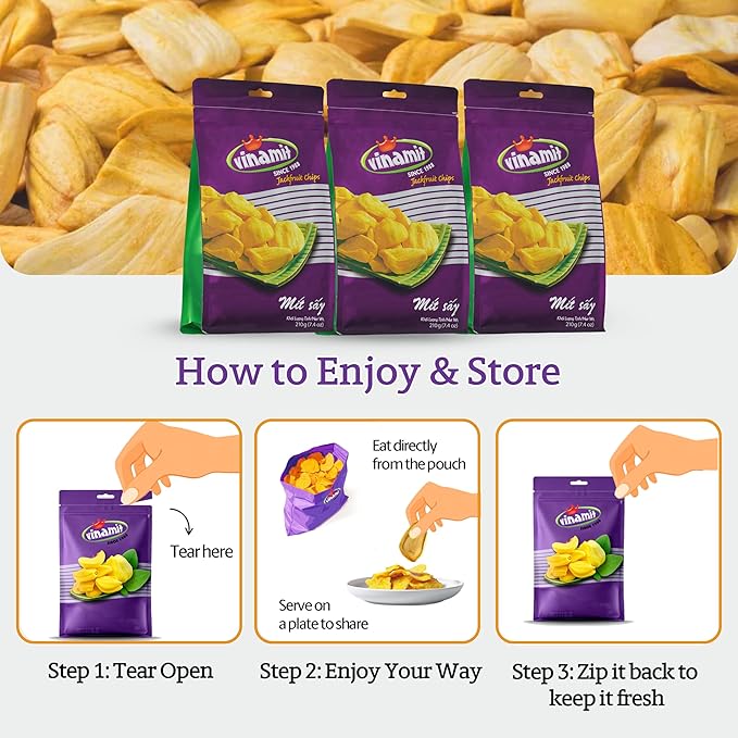 Vinamit Dried Jackfruit Chips | Vacuum Fried Dried Jackfruit | 7.4 oz Bag | Naturally Sweet & Crispy | Gluten-Free, Vegan, Non GMO | High Fiber Snack | Perfect for Gifting, Travel, Clean Eating