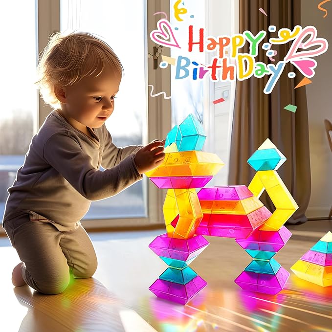 Building Block Sets for Kids 1 2 3 4 5 6 Year Old, 30 Pcs Stacking Blocks Toys for Boys Girls, STEM Preschool Learning Activities Educational Light Table Toys Gifts for Toddlers Children Age 18+ Month