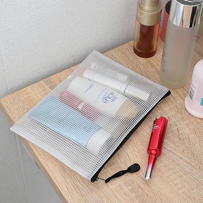 AUSTARK 20 Pcs Zipper File Bags, Plastic Mesh Pouch, Board Game Storage Bag, Waterproof Bags for Office School (A5 Size 9.2''x6.7'', White and Black)