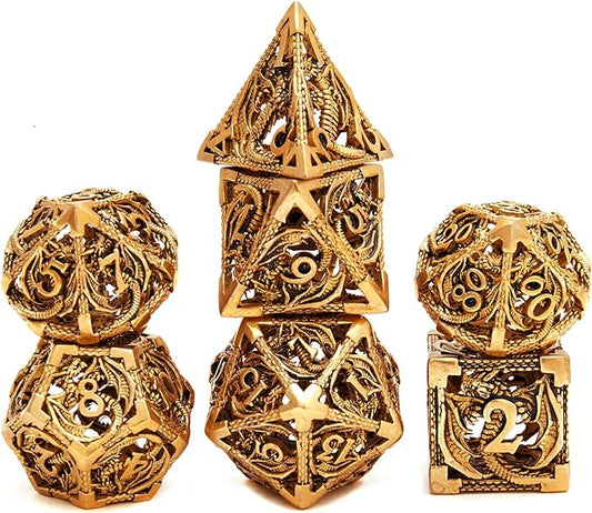 Metal DND Dragon Dice Set Dungeons and Dragons for Role Playing Games (RPG) MTG Pathfinder Tabletop Games(Ancient Gold)