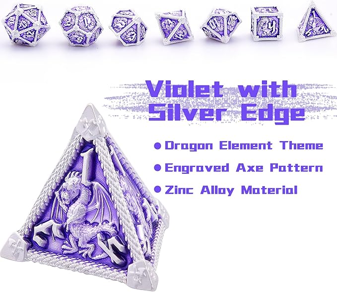 AUSTOR 7-Die Metal DND Dice Set Dungeons and Dragons Polyhedral Roll Playing Dice with Box D20 D12 D10 D% D8 D6 D4 for Pathfinder MTG RPG Board Games