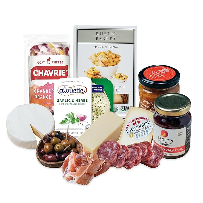 The Cheese Lover Shop Holiday Kit, Platter with 5 Gourmet Cheeses and 6 Accompaniments, Cheese Sampler Gift Set