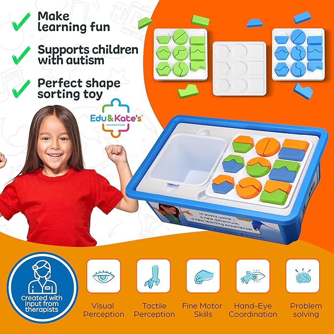 Edu&Kate’s Shape Puzzles for Kids - Montessori Shape Matching Game for Toddlers - 54 Puzzles, 3 Boards, 9 Challenge Cards + Activity Box - Autism & Early Learning Educational Sorters - Stage 4