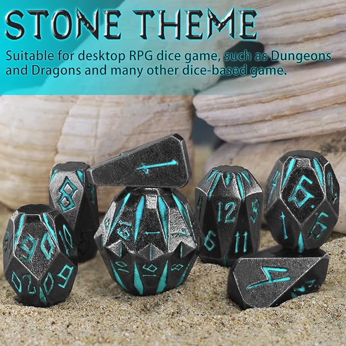 Dungeons and Dragon Dice of 7, Metal Dice Set D and D Polyhedral DND Dice Set with Cardboard Box Unique Cool Stonehenge Theme RPG Dice for Role Playing Games Gifts (Blue)