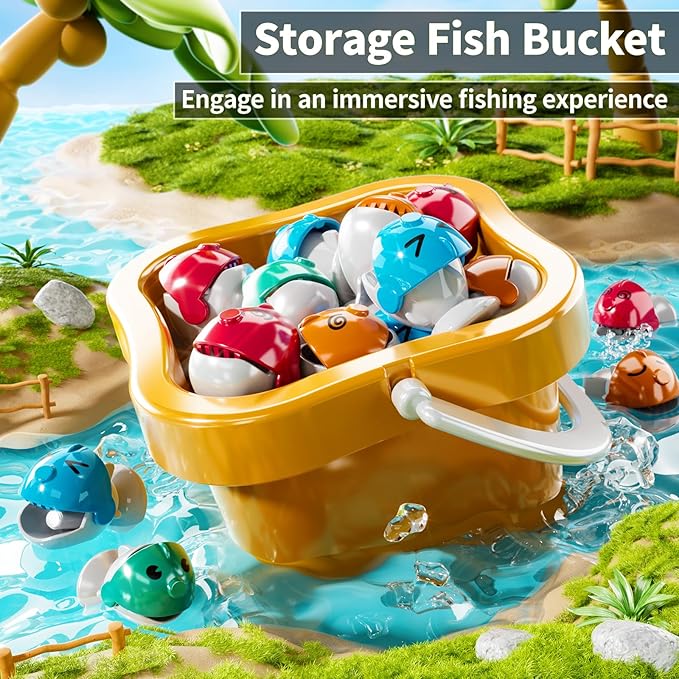 Magnetic Fishing Game Toys Kids 3-5, Including 48 Fishes and 8 Fishing Poles Rotating Board Game with Music, Party Game Toys for Kids Age 3 4 5 6 7 8 and Up