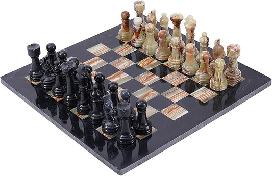Radicaln Marble Chess Set 15 Inches Black & Multi Green Handmade Chess Game - 1 Chess Board & 32 Chess Pieces - 2 Player Chess Sets for Adults - Board Game