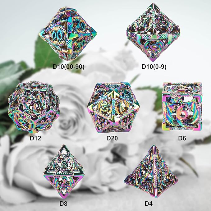 DND Dice,Hollow D&D Metal Dice,Dungeons and Dragons Dice Set with Gift Box,7 PCs Steampunk Polyhedral Dice Games Set for RPG,MTG,Pathfinder,