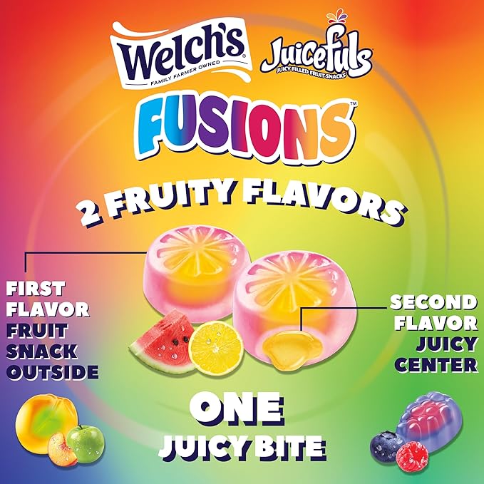 Welch's Fruit Snacks, Juicefuls Fusions, Assorted Fruit Flavor, Bulk Pack, Gluten Free, Natural Colors & Flavors, 4oz (Pack of 12)