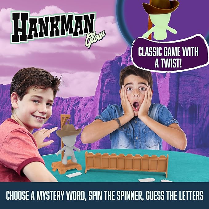 Fotorama Hankman Glow, Magnetic Hangman Mystery Word Guessing Game for Kids & Families, Glow in The Dark Travel Game, Guess The Word Before Hank Falls