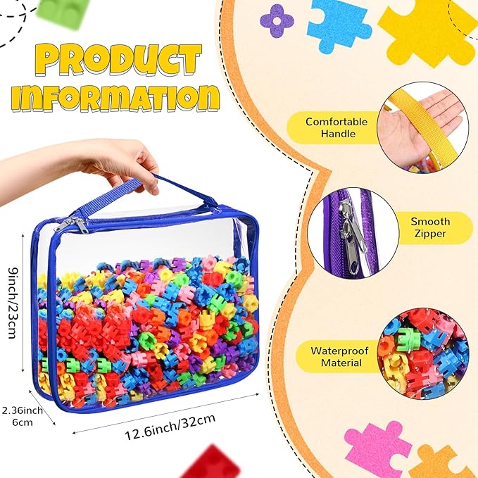 Sanwuta 12 Pcs Extra Large Toy Storage Bags 12.6 x 9 x 2.36 Inch Waterproof Toy Bags with Zipper Clear PVC Puzzles Organizing Container for Books Board Games Building Blocks Toiletry(6 Colors)