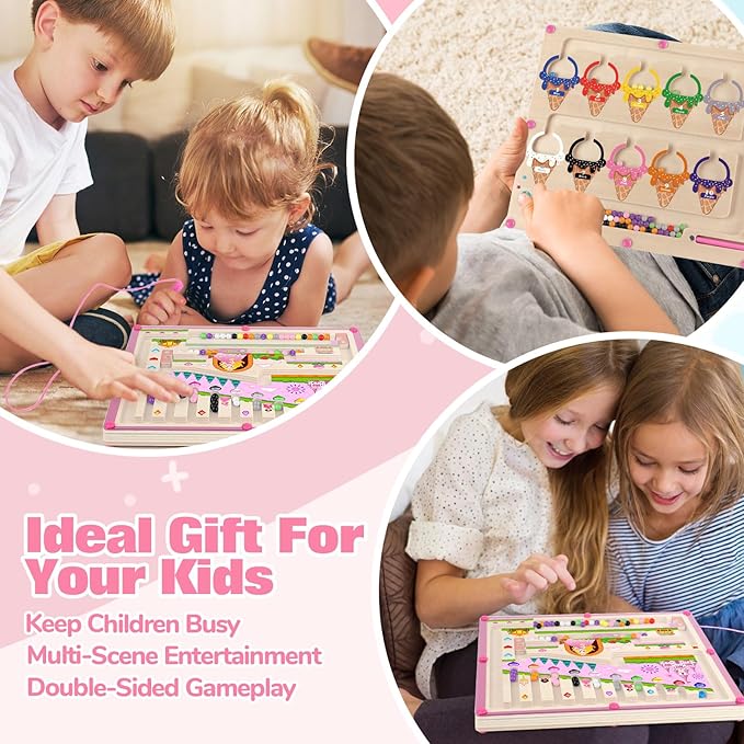 Gifts for Girls 2 in 1 Montessori Toys Magnetic Color and Number Maze Toys for Girls Toddler Wooden Magnetic Puzzles Toddler Preschool Learning Activities Busy Board Game