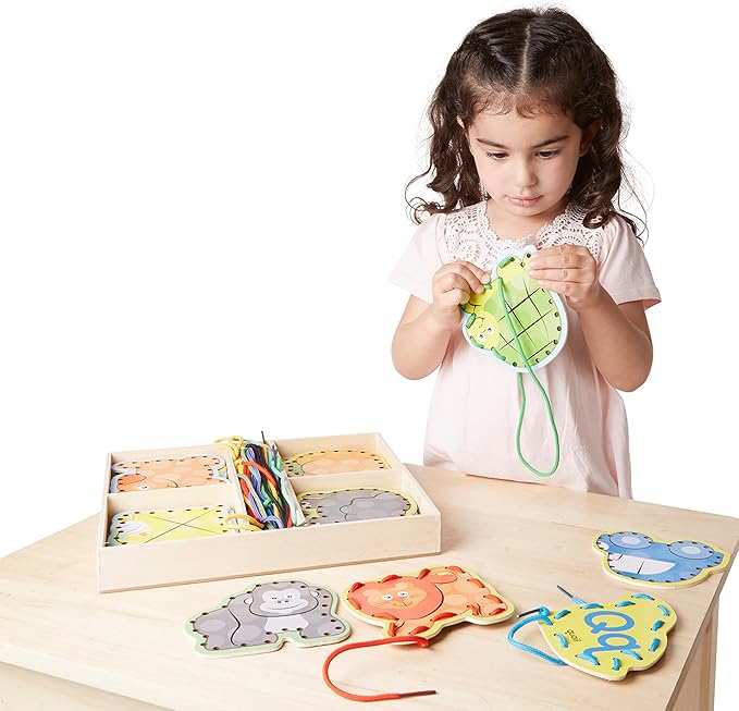 Melissa & Doug Alphabet Wooden Lacing Cards With Double-Sided Panels and Matching Laces Fine Motor Skills Threading Cards, Sewing For Preschoolers And Kids Ages 3+