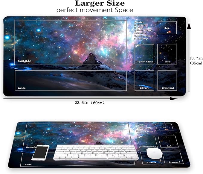 MTG Playmat, Game Play Mat for MTG TCG 24 x 14 inches Trading Card Inked Game Playmats with Storage Bag Smooth Rubber Surface Battle Game (Playmat 7)