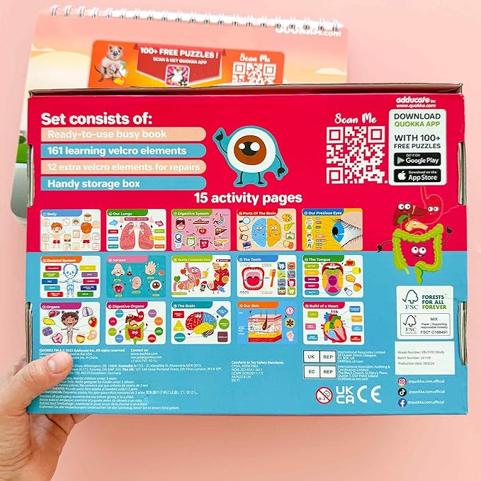 QUOKKA Human Body Busy Books for Kids Ages 4-8 - Fun Human Anatomy Activities for Kids Learning at Home or Classrooms - My Preschool Montessory Busy Book for Toddlers 3-5 I Comes Fully Assembled
