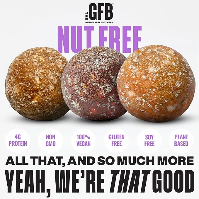 The GFB Gluten Free Protein Cookie Bites Nut Free Variety Pack – Super Tasty Allergen Friendly Fudge Brownie, Cookie Dough & Birthday Cake Vegan Protein Bites, 4 Oz (6 Count)