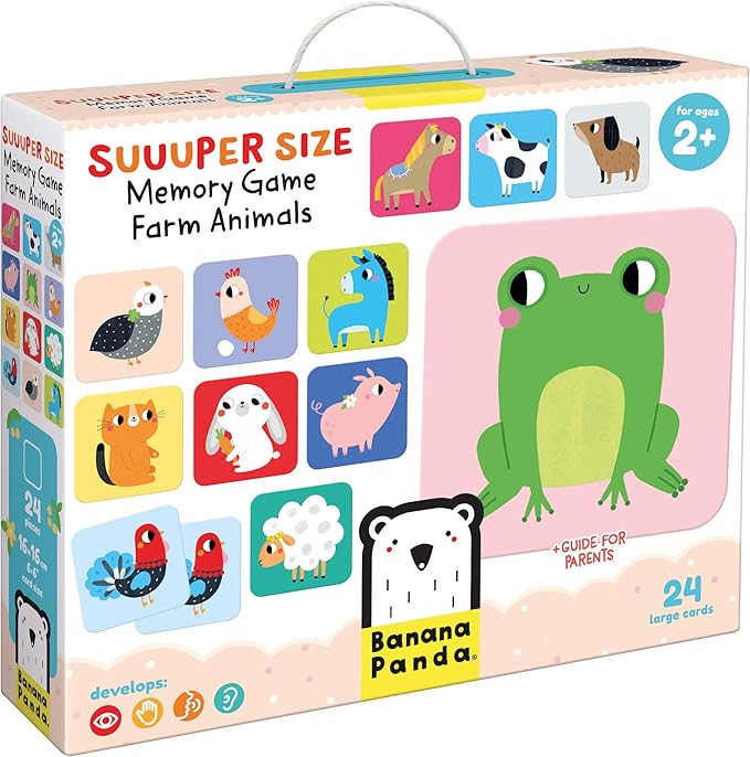 Banana Panda Suuuper Size Memory Game - Farm Animals - Classic Toddler Game Includes 24 Extra-Large Cards - Play Matching Games or Use as Flashcards, for Toddlers and Little Kids Ages 2-4 Years