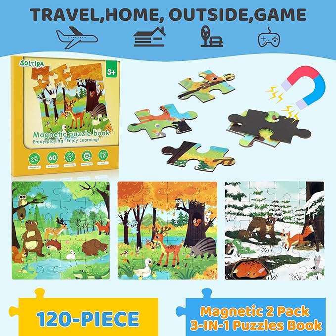 Puzzles for Kids Ages 3-5 120 Pieces Two-Book Travel Puzzles for Kids 4-6 Airplane Car Road Trip Activities Games Toys 3 4 5 6 7 8 Year Old Girls and Boys Gift