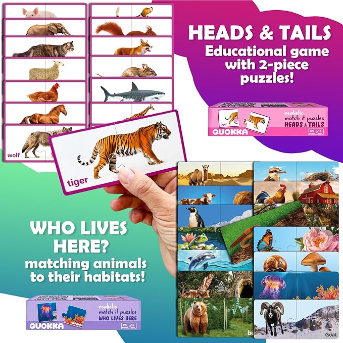 QUOKKA 5X MEGASET Realistic Puzzles for Toddlers 3-5 - Matching Games for Kids Ages 2-4 - Numbers Animals Opposites ABC Learning for Toddlers 1-3 Year Old - Educational Toy for Boy and Girl