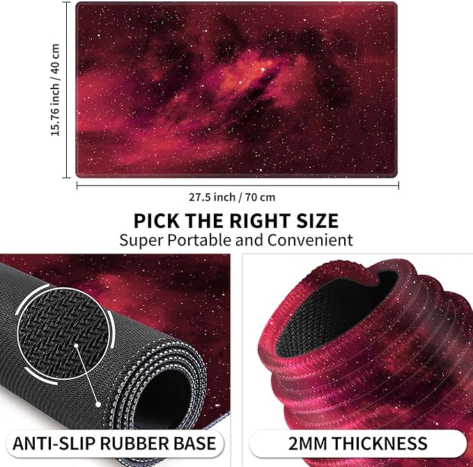 Card Playmat 24" x 14" Game Mat for MTG/TCG Cards, Trading Card Game Stitched Play Mats Original Duel Mat Gaming Competition Pad Board Games Card Binder, Galaxy Red Mana