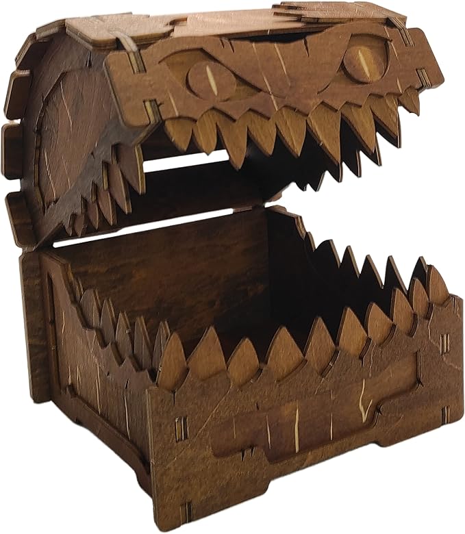 Mimic Chest for Dungeons and Dragons Tower with Tray Wood Laser Etched Cthulhu Portable and Collapsible Dice Roller Perfect for Board Game and Tabletop RPG