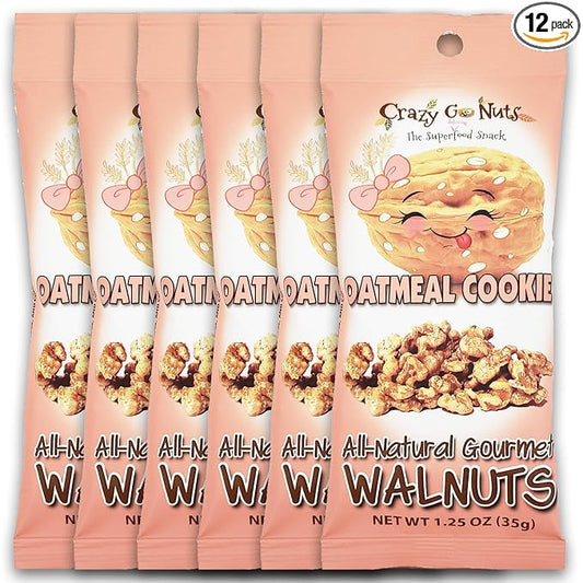 Crazy Go Nuts Walnuts - Oatmeal Cookie, 1.25 oz (6-Pack) - Healthy Snacks, Vegan, Gluten Free, Superfood - Natural, Non-GMO, ALA, Omega 3 Fatty Acids, Good Fats, and Antioxidants