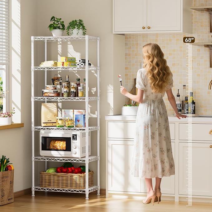 5 tire Shelves Storage Wire Shelving Unit Metal Shelf Adjustable Organizers Storage Shelving with Wheels for Bathroom Laundry Room Kitchen Pantry12”D x 22”W x 69”H White