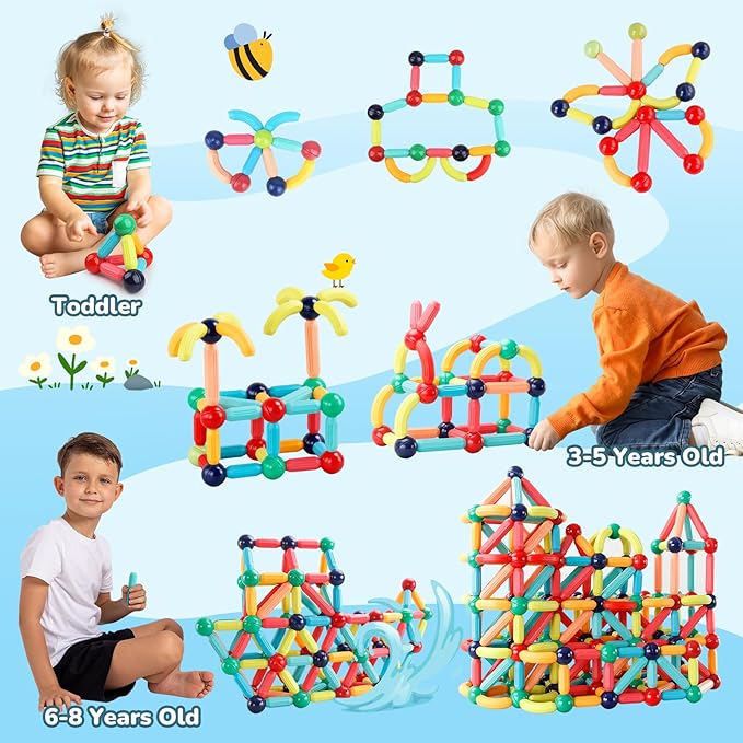 Magnetic Building Blocks - STEM Learning Toys for Kids 3+, Montessori Sensory Toys with Stronger Magnets, Creative Construction Kit Gift for Boys & Girls
