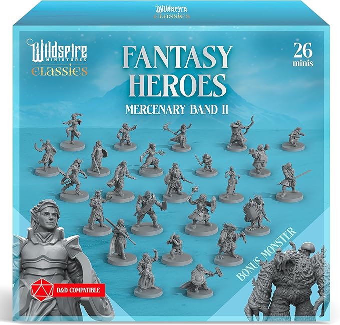 Classic Heroes - Mercenary Band II - 26 Paintable Characters for DND Miniatures Bulk I 28mm Dungeons Dragons D&D Miniatures I DND Minis D&D Figures Dungeons Dragons Figures Pathfinder Compatible