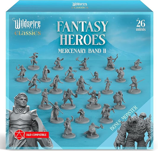 Classic Heroes - Mercenary Band II - 26 Paintable Characters for DND Miniatures Bulk I 28mm Dungeons Dragons D&D Miniatures I DND Minis D&D Figures Dungeons Dragons Figures Pathfinder Compatible