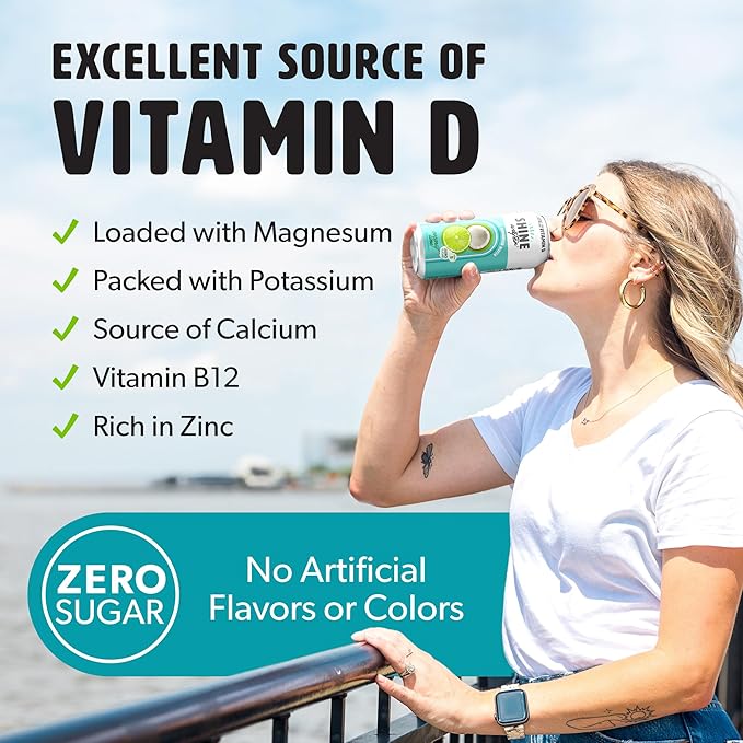 ShineWater Vitamin D Hydration Electrolyte Drink - Flavored water with electrolytes, Sugar-Free, Magnesium, Zinc, Vitamin B12, Folic Acid, Plant-Based, Low Calorie - Coconut Lime Fruit Water 12 Pack