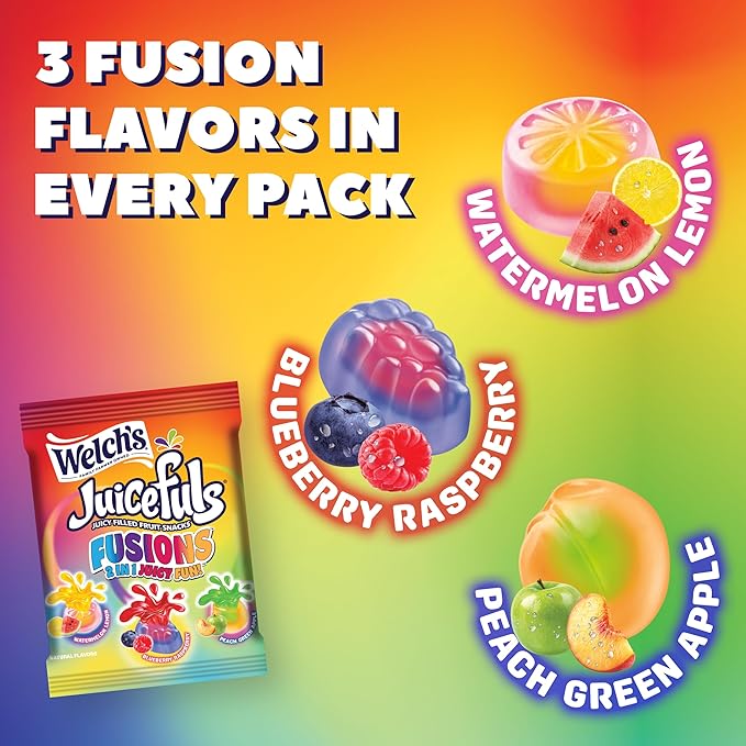 Welch's Fruit Snacks, Juicefuls Fusions, Assorted Fruit Flavor, Bulk Pack, Gluten Free, Natural Colors & Flavors, 0.8oz (Pack of 50)