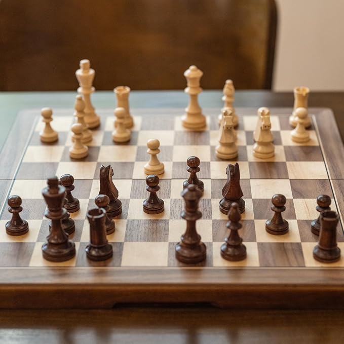 15 Inches Magnetic Wooden Chess Set, Portable Travel Chess with Magnetic Lock, Handmade 3 Inches King Height Knight Staunton Chess Pieces with 2 Extra Queen, Folding Chess Board for Adults