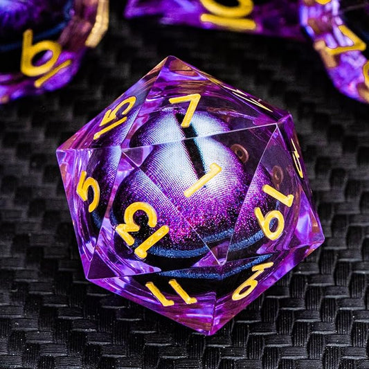 ARUOHHA DND Resin Dice Dragon Eye Dice Liquid Core Purple Sharp Edged Dice Set with Gift Box, Dungeons Polyhedral D and D Dice Set Compatible with D&D Role Playing Game D20 D12 D10 D8 D6