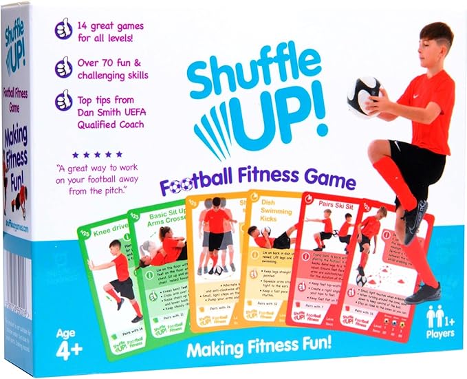 Shuffle Up Soccer Card Games - 70+ Fun & Active Skills Cards for Kids, Fitness Cards Develop Fundamentals, Stamina & Strength, Easy to Play for Kids | Multiple Skill Level Cards Include 2 Dices