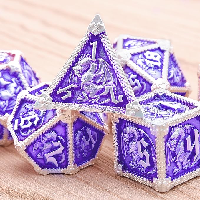 AUSTOR 7-Die Metal DND Dice Set Dungeons and Dragons Polyhedral Roll Playing Dice with Box D20 D12 D10 D% D8 D6 D4 for Pathfinder MTG RPG Board Games
