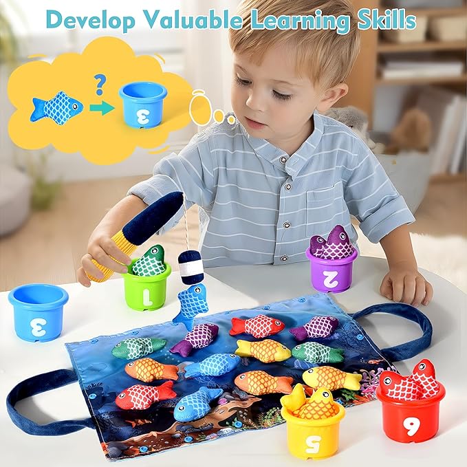 Montessori Toys for 1 Year Old Boy Girl Gifts, Cloth Fishing Game Toddler Toy 1-3, Sorting Learning Baby Toys 6-12-18 Months, One Year Old Girl Boy Birthday Gifts