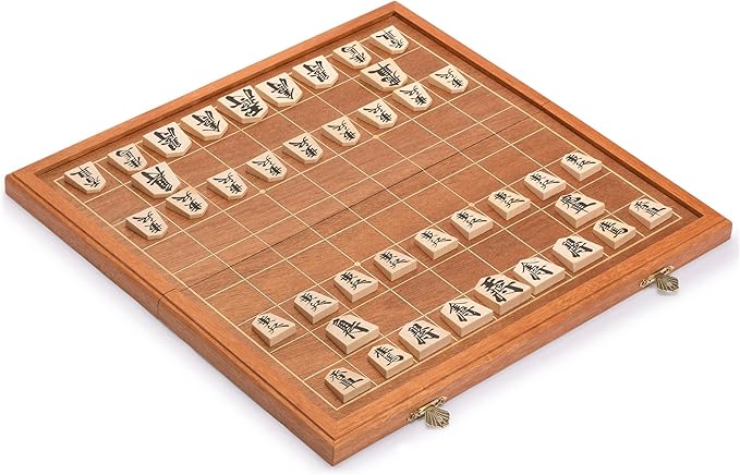 Yellow Mountain Imports Folding Wooden Shogi Japanese Chess Game Set with Traditional Koma Playing Pieces - 12.7 Inches