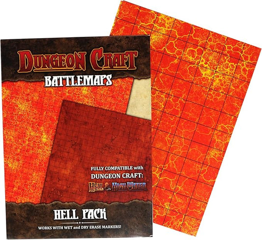 Dungeon Craft Battle Map for DND & RPG – Double-Sided Gloss Laminated 24"x33" Mat with 1" Grid – Wet/Dry Erase Tabletop Terrain – Hell Pack