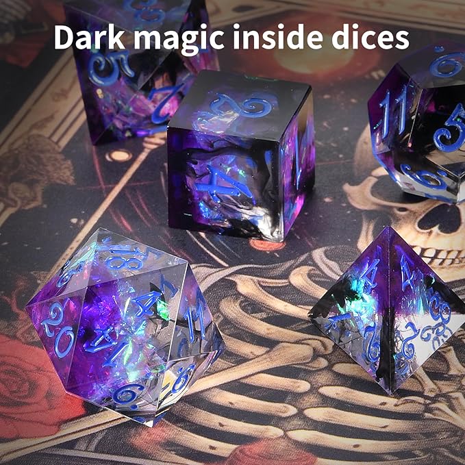 OriCraft Dark Magic Dice DND Dice Set Dungeons and Dragons Polyhedral Role Playing Gaming Dices Black Underwater World D20 Dice Sharp Corners Dices Magical World 7 Set Halloween Dices