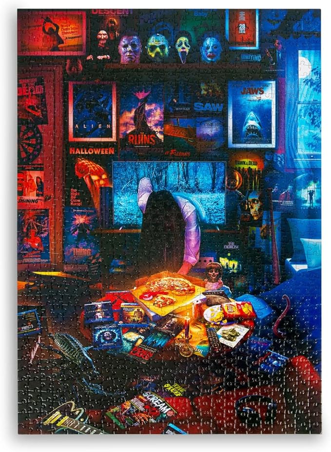 House of Horrors and Scary Movies 1000 Piece Jigsaw Puzzle by Rachid Lotf | Interactive Brain Teaser Board Game for Adults, Educational Toys & Games | 28 x 20 Inches