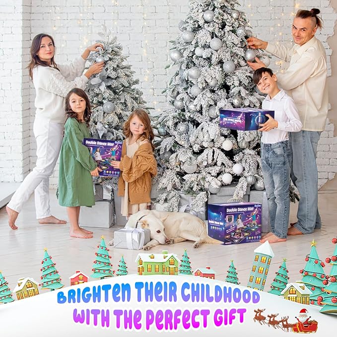 Dance Mat, 2025 Light Up 2-Player Opposing Dance Pad with Single & Double Player Modes, 12-Button Dancing Toys Music Games with Wireless Bluetooth, Birthday for 3-12 Year Old Boys Girls