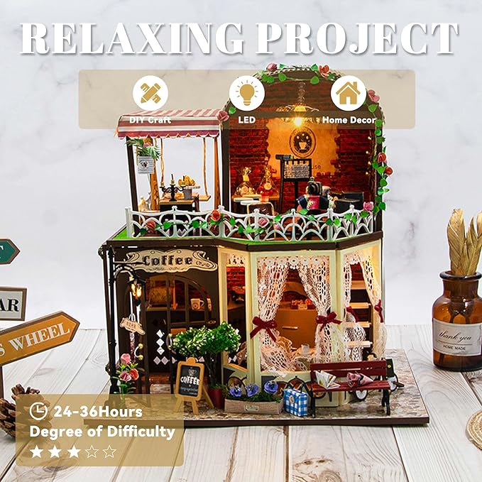 Flever DIY Miniature House Kit, Tiny Home Kit with LED Light, Mini House Build Craft Kits for Adults and Teens, Home Decor Creative Gift for Family/Friends (Raya's Time)