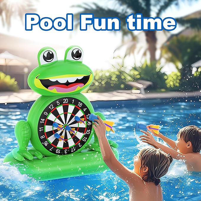 MOONTOY Inflatable Frog Dart Board Game, Fun Pool Toys for Kids, Water Games for Beach & Backyard, Summer Gift for Boys Girls Ages 6-12, Teens & Adults (Pump Included)