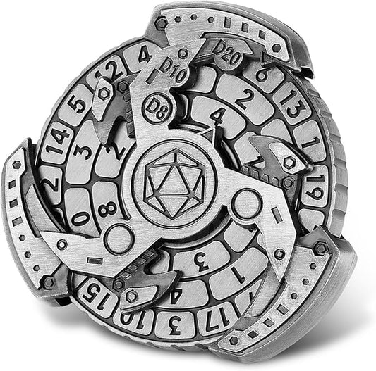 Spinner DND Dice Set, 7-in-1 Fingertip Gyro Metallic D&D Dice, DND Starter Set, Roulette Dice Spinner for DND Dice Set, D&D Gifts with Gift Box, Role Playing Game Board Game Accessories, Silver